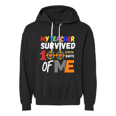 My Teacher Survived 100 Days Of Me Funny Students Gift Garment-Dyed Fleece Hoodie