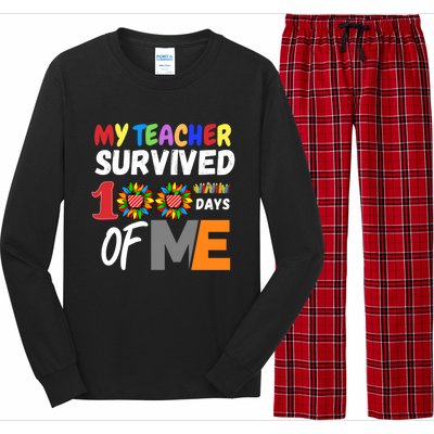 My Teacher Survived 100 Days Of Me Funny Students Gift Long Sleeve Pajama Set