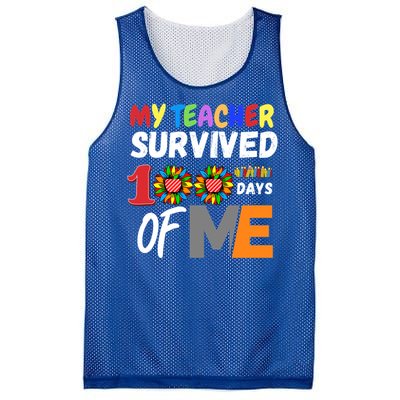 My Teacher Survived 100 Days Of Me Funny Students Gift Mesh Reversible Basketball Jersey Tank