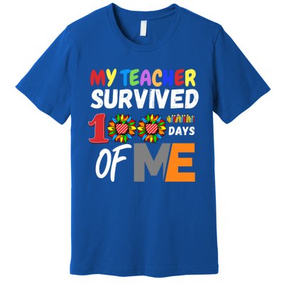 My Teacher Survived 100 Days Of Me Funny Students Gift Premium T-Shirt