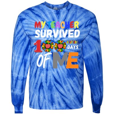 My Teacher Survived 100 Days Of Me Funny Students Gift Tie-Dye Long Sleeve Shirt