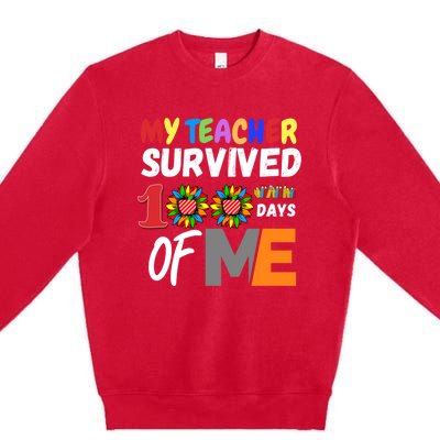 My Teacher Survived 100 Days Of Me Funny Students Gift Premium Crewneck Sweatshirt