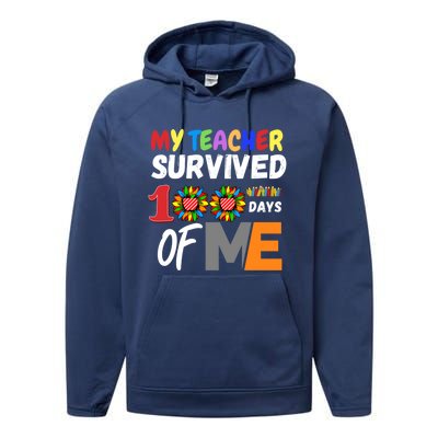 My Teacher Survived 100 Days Of Me Funny Students Gift Performance Fleece Hoodie