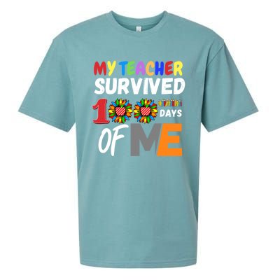 My Teacher Survived 100 Days Of Me Funny Students Gift Sueded Cloud Jersey T-Shirt