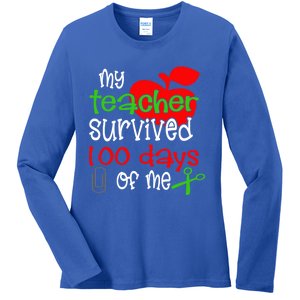 My Teacher Survived 100 Days Of Me Gift Ladies Long Sleeve Shirt