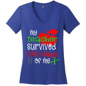 My Teacher Survived 100 Days Of Me Gift Women's V-Neck T-Shirt