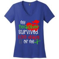 My Teacher Survived 100 Days Of Me Gift Women's V-Neck T-Shirt