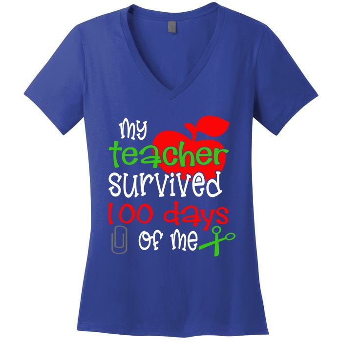 My Teacher Survived 100 Days Of Me Gift Women's V-Neck T-Shirt