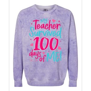 My Teacher Survived 100 Days Of Me Gift Colorblast Crewneck Sweatshirt