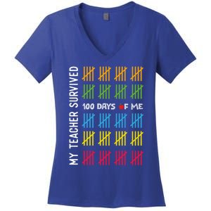 My Teacher Survived 100 Days Of Me Teachers Student Gift Women's V-Neck T-Shirt