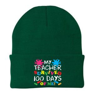 My Teacher Survived 100 Days Of Me Happy 100th Day School Gift Knit Cap Winter Beanie