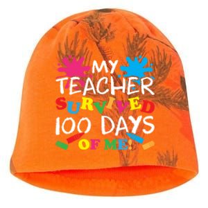 My Teacher Survived 100 Days Of Me Happy 100th Day School Gift Kati - Camo Knit Beanie