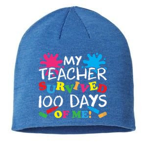 My Teacher Survived 100 Days Of Me Happy 100th Day School Gift Sustainable Beanie