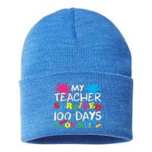 My Teacher Survived 100 Days Of Me Happy 100th Day School Gift Sustainable Knit Beanie