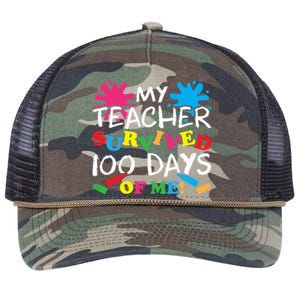 My Teacher Survived 100 Days Of Me Happy 100th Day School Gift Retro Rope Trucker Hat Cap