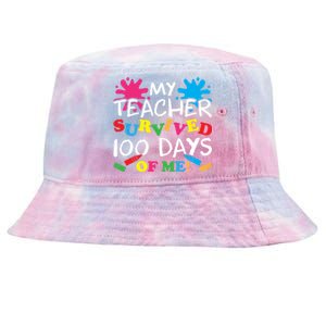 My Teacher Survived 100 Days Of Me Happy 100th Day School Gift Tie-Dyed Bucket Hat