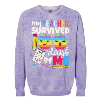 My Teacher Survived 100 Days Of Me In School Funny Students Gift Colorblast Crewneck Sweatshirt