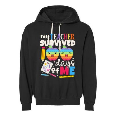 My Teacher Survived 100 Days Of Me In School Funny Students Gift Garment-Dyed Fleece Hoodie