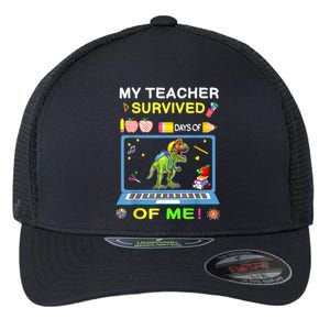 My Teacher Survived 100 Days Of Me School Dinosaur Gift Flexfit Unipanel Trucker Cap