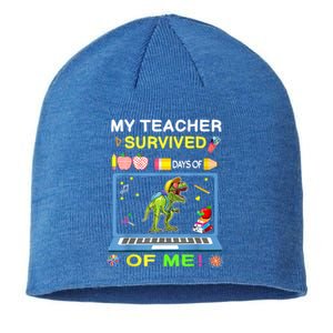 My Teacher Survived 100 Days Of Me School Dinosaur Gift Sustainable Beanie