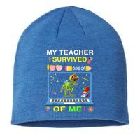 My Teacher Survived 100 Days Of Me School Dinosaur Gift Sustainable Beanie