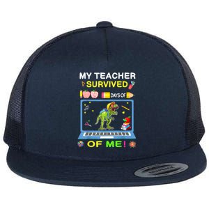 My Teacher Survived 100 Days Of Me School Dinosaur Gift Flat Bill Trucker Hat