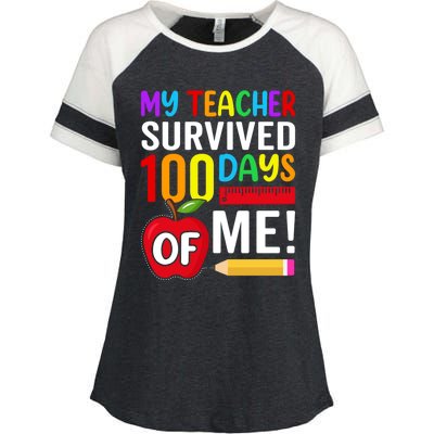 My Teacher Survived 100 Days Of Me Funny Kindergarten Gift Enza Ladies Jersey Colorblock Tee