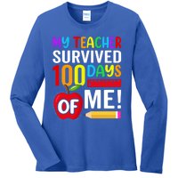 My Teacher Survived 100 Days Of Me Funny Kindergarten Gift Ladies Long Sleeve Shirt