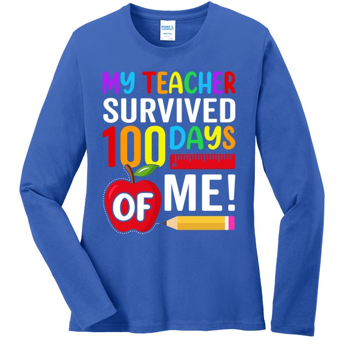 My Teacher Survived 100 Days Of Me Funny Kindergarten Gift Ladies Long Sleeve Shirt