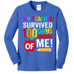 My Teacher Survived 100 Days Of Me Funny Kindergarten Gift Kids Long Sleeve Shirt