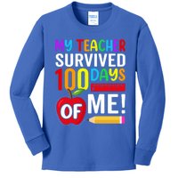 My Teacher Survived 100 Days Of Me Funny Kindergarten Gift Kids Long Sleeve Shirt