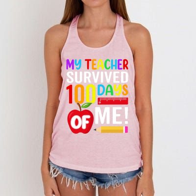 My Teacher Survived 100 Days Of Me Funny Kindergarten Gift Women's Knotted Racerback Tank