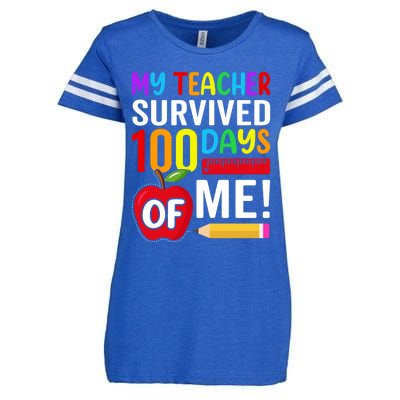 My Teacher Survived 100 Days Of Me Funny Kindergarten Gift Enza Ladies Jersey Football T-Shirt