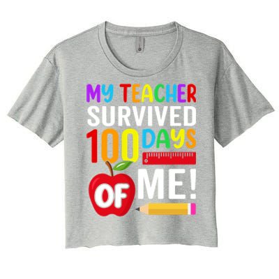 My Teacher Survived 100 Days Of Me Funny Kindergarten Gift Women's Crop Top Tee