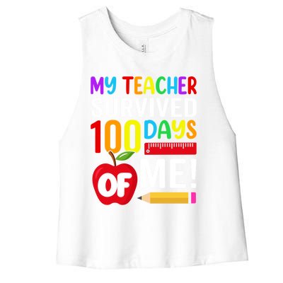 My Teacher Survived 100 Days Of Me Funny Kindergarten Gift Women's Racerback Cropped Tank