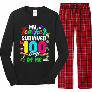 My Teacher Survived 100 Days Of Me School Cute Gift Long Sleeve Pajama Set