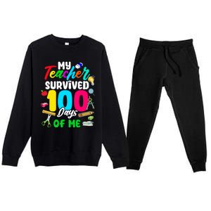 My Teacher Survived 100 Days Of Me School Cute Gift Premium Crewneck Sweatsuit Set