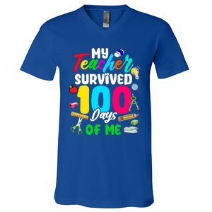 My Teacher Survived 100 Days Of Me School Cute Gift V-Neck T-Shirt