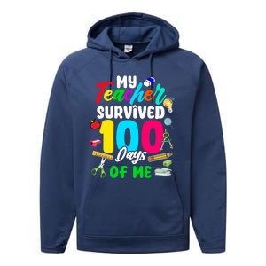 My Teacher Survived 100 Days Of Me School Cute Gift Performance Fleece Hoodie