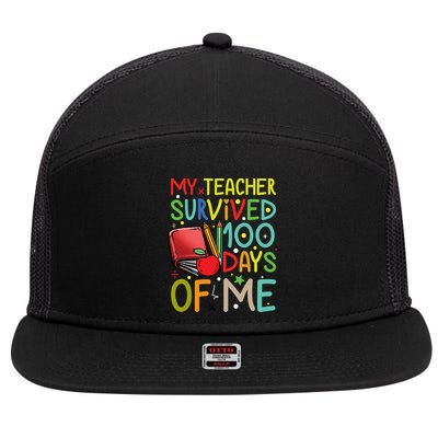 My Teacher Survived 100 Days Of Me Funny School Great Gift 7 Panel Mesh Trucker Snapback Hat