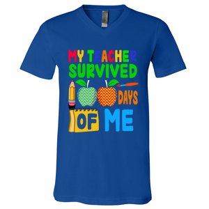 My Teacher Survived 100 Days Of Me Gift Teachers Students Gift V-Neck T-Shirt