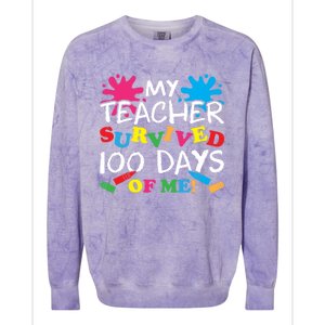 My Teacher Survived 100 Days Of Me Happy 100th Day School Gift Colorblast Crewneck Sweatshirt