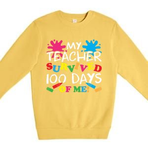 My Teacher Survived 100 Days Of Me Happy 100th Day School Gift Premium Crewneck Sweatshirt