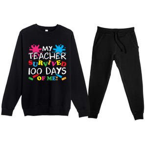 My Teacher Survived 100 Days Of Me Happy 100th Day School Gift Premium Crewneck Sweatsuit Set