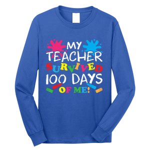 My Teacher Survived 100 Days Of Me Happy 100th Day School Gift Long Sleeve Shirt