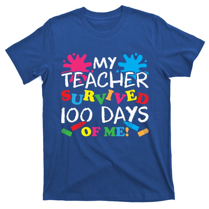 My Teacher Survived 100 Days Of Me Happy 100th Day School Gift T-Shirt