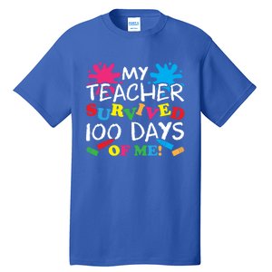 My Teacher Survived 100 Days Of Me Happy 100th Day School Gift Tall T-Shirt