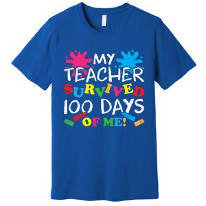 My Teacher Survived 100 Days Of Me Happy 100th Day School Gift Premium T-Shirt