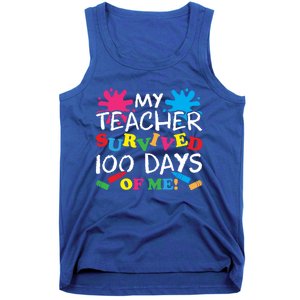 My Teacher Survived 100 Days Of Me Happy 100th Day School Gift Tank Top