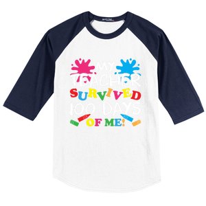 My Teacher Survived 100 Days Of Me Happy 100th Day School Gift Baseball Sleeve Shirt